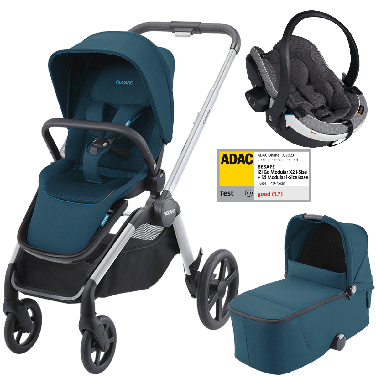 Otroški voziček 3v1 RECARO Celona + lupinica Besafe [Teal Green]